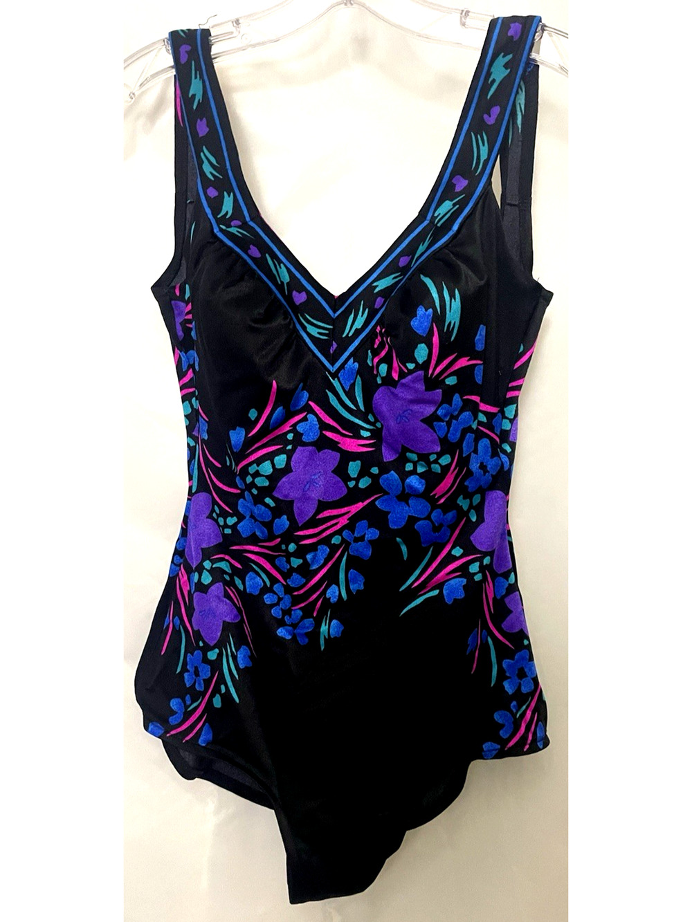 Maxine Of Hollywood Ruched Pinup Floral One Piece Swimsuit Size 12 Made USA